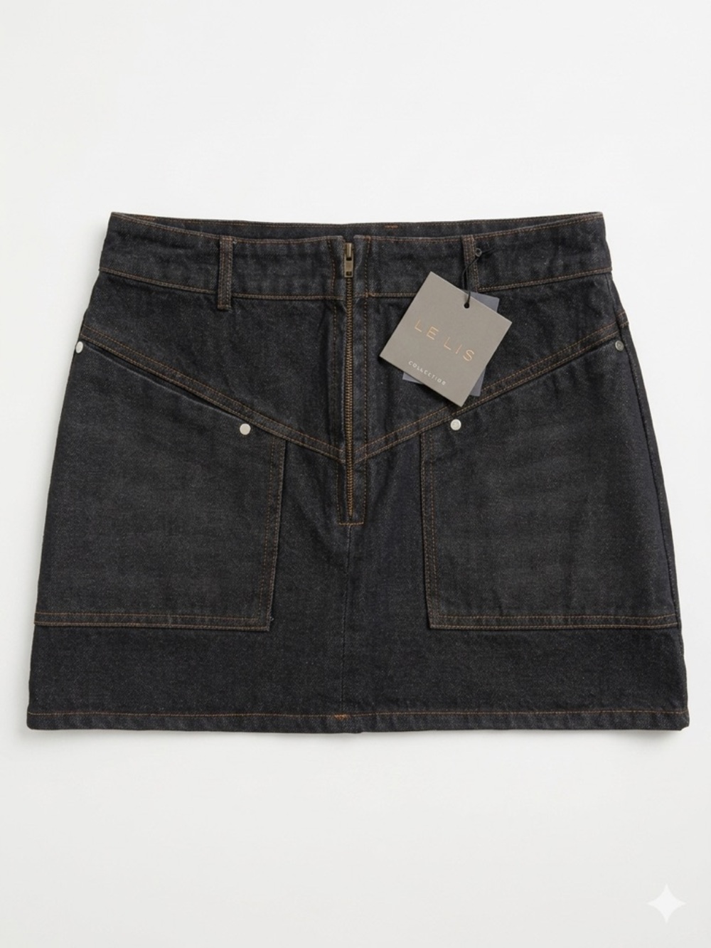NWT Le Lis Collection Washed Black Denim Mini Skirt, Size Small
